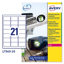 [47696] Poliestere adesivo L7060 bianco 20fg A4 63,5x38,1mm (21et/fg laser Avery