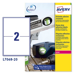 [67275] Poliestere adesivo L7068 bianco 20fg A4 199,6x143,5mm (2et/fg laser Avery
