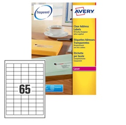 [45209] Poliestere adesivo L7551 trasparente 25fg A4 38,1X21,2mm (65et/fg laser Avery