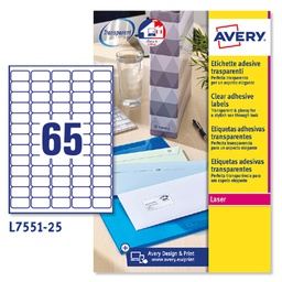 [45209] Poliestere adesivo L7551 trasparente 25fg A4 38,1X21,2mm (65et/fg laser Avery