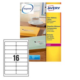 [45200] Poliestere adesivo L7562 trasparente 25fg A4 99,1x34mm (16et/fg laser Avery