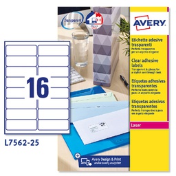 [45200] Poliestere adesivo L7562 trasparente 25fg A4 99,1x34mm (16et/fg laser Avery