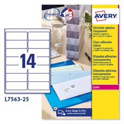 [45201] Poliestere adesivo L7563 trasparente 25fg A4 99,1x38,1mm (14et/fg laser Avery