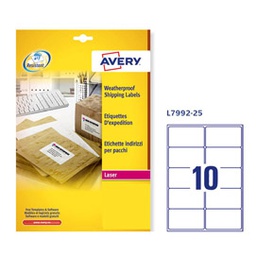 [57809] Poliestere adesivo L7992 bianco imperm 25fg A4 99,1x57mm (10et/fg laser Avery