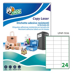[68738] Poliestere adesivo LP4P bianco 70fg A4 70x36mm (24et/fg laser Tico