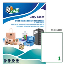 [61886] Poliestere adesivo PC4 trasparente 100fg A4 210x297mm (1et/fg laser Tico