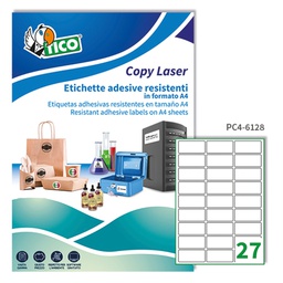[68737] Poliestere adesivo PC4 trasparente 100fg A4 61x286mm (27et/fg laser Tico