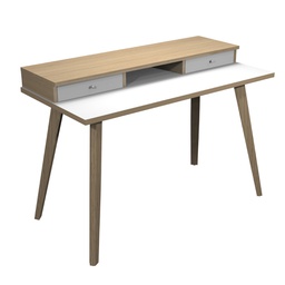 [92388] Postazione Home-Office con sopralzo 120x60xH74,4cm gambe legno Bianco/Rovere