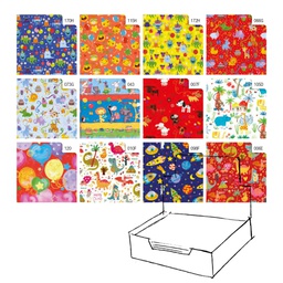 [88312] Scatola 100fg carta regalo Raso Bambini 70X100cm Rex Sadoch