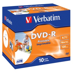 [VERBDVD-R4716J] SCATOLA 10 DVD-R J.CASE 16X 4.7GB 120MIN. WIDE PHOTO STAMP INK-JET