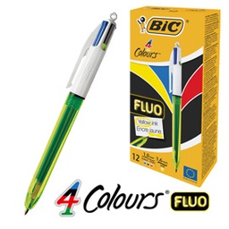 [79888] Scatola 12 penna sfera scatto 4COLORI FLUO BIC