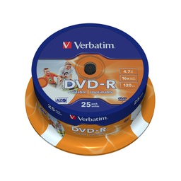 [VERBDVD-R4716P] SCATOLA 25 DVD-R SPINDLE 16X 4.7GB 120MIN. STAMPABILE WIDE PHOTO INKJET