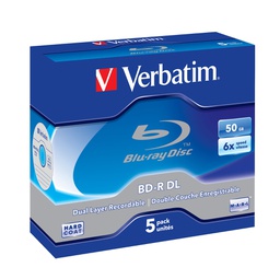 [VERBDVDBD-R50C] SCATOLA 5 DVD BLU RAY BD-R SL 50GB 6X SPINDLE MABL WHITE/BLU