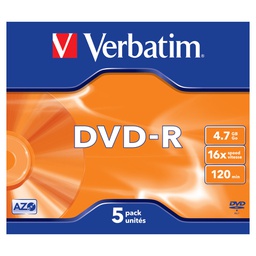 [VERBDVD-R4716X] SCATOLA 5 DVD-R JEWEL CASE 16X 4.7GB 120MIN. SERIGRAFATO