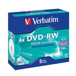 [VERBDVD43285] SCATOLA 5 DVD-RW JEWEL CASE 4X 4.7GB 120MIN. SERIGRAFATO