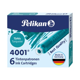 [36320] SCATOLA 6 CARTUCCE INCHIOSTRO TP/6 TURCHESE PELIKAN 4001