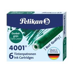 [30485] SCATOLA 6 CARTUCCE INCHIOSTRO TP/6 VERDE SCURO PELIKAN 4001