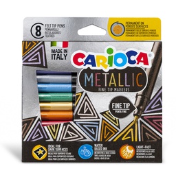 [92942] Scatola 8 Metallic pennarelli punta fine colori assortiti Carioca