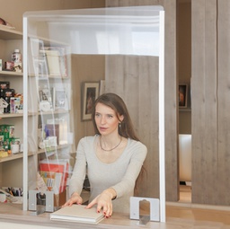 [90412] Schermo protettivo da banco CON feritoia H76xL66cm in acrilico grigio alluminio