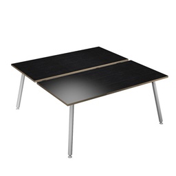 [92424] Scrivania a 2 postazioni contrap. 160x166cm Bianco/ Nero venato Skinny Metal