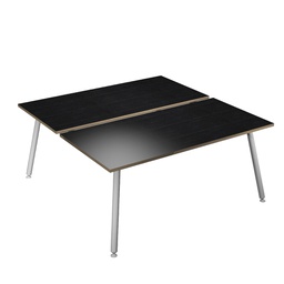 [92427] Scrivania a 2 postazioni contrap. 180x166cm Bianco/Nero venato Skinny Metal