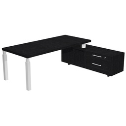 [96982] Scrivania dir. c/mobile serv. 180x90cm PRESTIGE QUADRO Nero venato/bianco