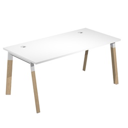 [94055] Scrivania Woody Superior 140x80cm piano bianco/gambe bimat. metal/massello