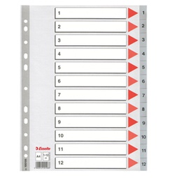 [59037] Separatore in PPL grigio numerico 1-12 A4 22,5x29,7cm ESSELTE