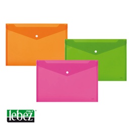 [77447] SET 3 BUSTE CON BOTTONE A4-33,5x23,5cm COLORI Fluo Ass. LEBEZ ART.80438