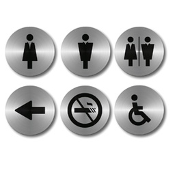 [80254] ***Set 6 PITTOGRAMMI ADESIVI D 10cm in ACCIAIO Securit