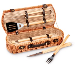 [91731] Set Barbecue - 5 attrezzi in valigetta di vimini