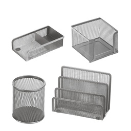 [58000] Set scrivania 4 accessori in rete metallica argento 1424 LEBEZ