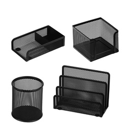 [58001] Set scrivania 4 accessori in rete metallica nero 1424 LEBEZ