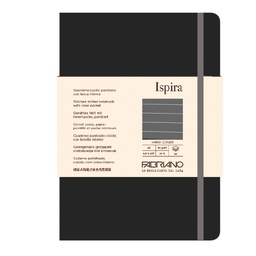 [94750] Taccuino c/elast. Ispira cop. rigida f.to A5 96fg. a righe nero Fabriano