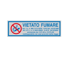 [77167] TARGHETTA ADESIVA 165x50mm VIETATO FUMARE con normativa