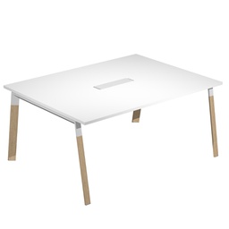 [94063] Tavolo riunione Woody Sup.160x120cm piano bianco/gambe bimat. metal/massello