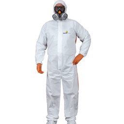 [79636] TUTA PROTEZ.DA RISCHIO CHIMICO DT125 Tg. XL bianco-arancio MONOUSO