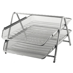 [80526] Vaschetta portacorrispondenza 2 ripiani in rete metallica argento 80442S LEBEZ