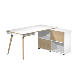 [92397] Workstation Maxi 160x140xH81,5cm gambe in legno Bianco/Rovere