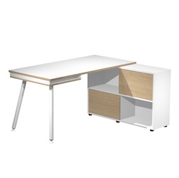 [92396] Workstation Maxi 160x140xH81,5cm gambe in metallo Bianco/Rovere