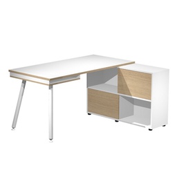 [92396] Workstation Maxi 160x140xH81,5cm gambe in metallo Bianco/Rovere