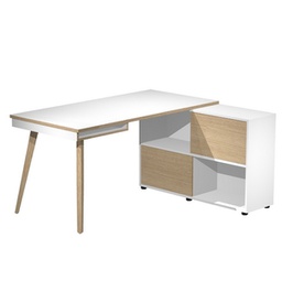 [92395] Workstation Midi 130x120xH81,5cm gambe in legno Bianco/Rovere