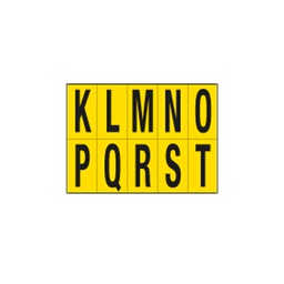 [101833] Foglio con 10 lettere autoadesive da K a T nero/giallo 70x124mm