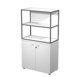 [100845] LIBRERIA media metal + arm. basso bianco/bianco/bianco/str.antracite ESSENCE