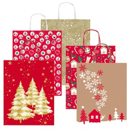 [96323] Shopper carta kraft c/manici in carta ritorta 36x46x12cm fant. natale Sadoch