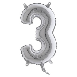 [99133] Palloncino in mylar h.36cm numero ''3'' argento Big Party