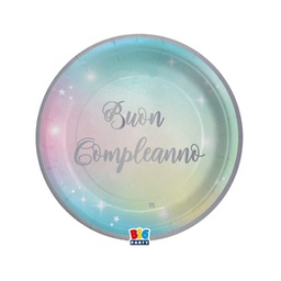 [99162] 8 piatti D18cm Buon Compleanno Soft Rainbow Big Party