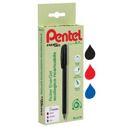 [100011] Astuccio 3 roller Energel Recycology 96 punta 0,7mm nero/rosso/blu Pentel