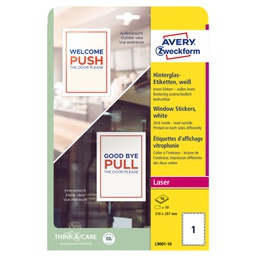 [100676] Adesivi per finestre in carta con pellicola 210x297mm 1adesivo/fg, laser Avery