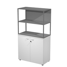 [100977] LIBRERIA media metal + arm. basso bianco/bianco/antrac./str.antracite ESSENCE